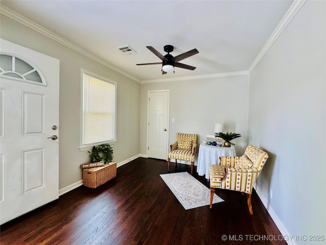 3922 S Norfolk Ave, Tulsa, OK 74105 - sitting room with crown molding, wood finished floors, baseboards, and ceiling fan