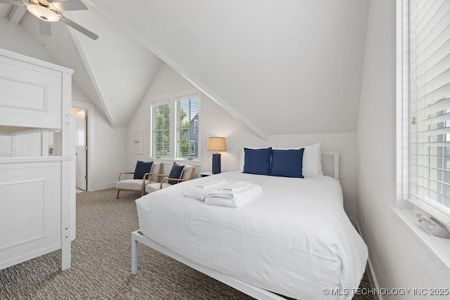 43 Center Ln S, Carlton Landing, OK 74432 - carpeted bedroom featuring vaulted ceiling and a ceiling fan