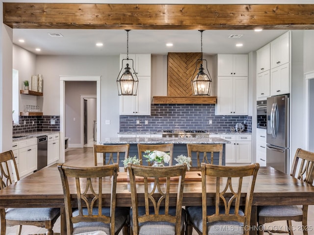 3241 E 171st St S, Bixby, OK 74008 - kitchen featuring appliances with stainless steel finishes, tasteful backsplash, open shelves, white cabinetry, and recessed lighting