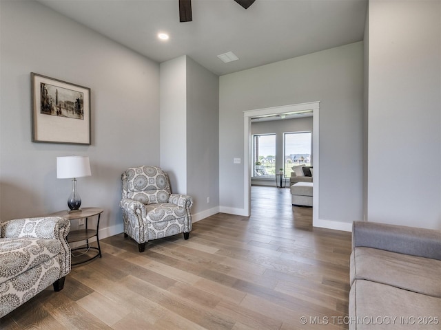 3241 E 171st St S, Bixby, OK 74008 - sitting room featuring a ceiling fan, light wood-style flooring, baseboards, and recessed lighting