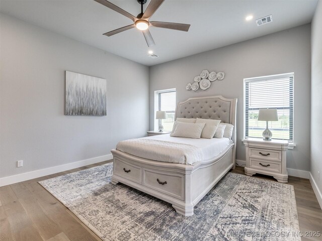 3241 E 171st St S, Bixby, OK 74008 - bedroom with wood finished floors, baseboards, a ceiling fan, and recessed lighting