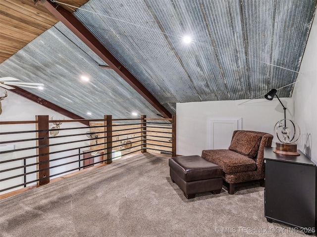 3241 E 171st St S, Bixby, OK 74008 - living area featuring carpet, a ceiling fan, recessed lighting, and lofted ceiling