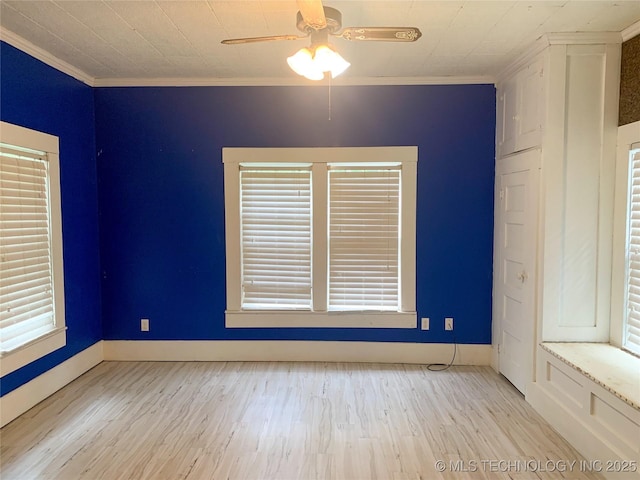 303 W Conklin, Sparks, OK 74869 - empty room with ornamental molding, a ceiling fan, wood finished floors, and baseboards
