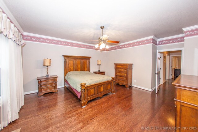 8734 S Richmond Ave, Tulsa, OK 74137 - bedroom featuring wood finished floors, ornamental molding, baseboards, and a ceiling fan
