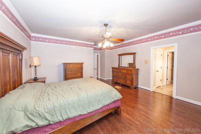 8734 S Richmond Ave, Tulsa, OK 74137 - bedroom featuring wood finished floors, ornamental molding, baseboards, and ceiling fan