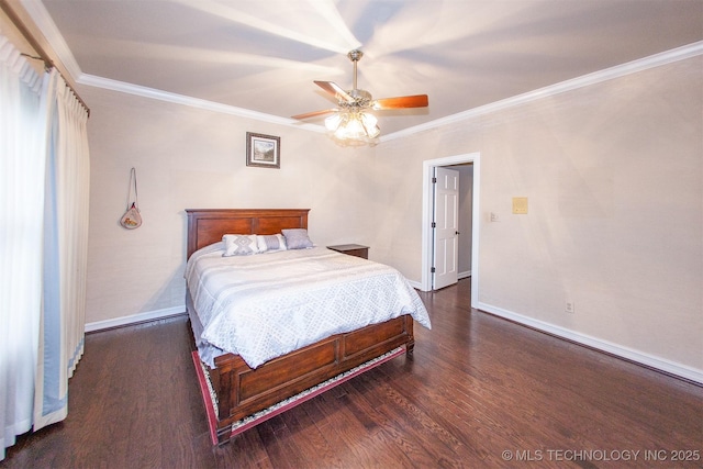 8734 S Richmond Ave, Tulsa, OK 74137 - bedroom with wood finished floors, crown molding, baseboards, and a ceiling fan