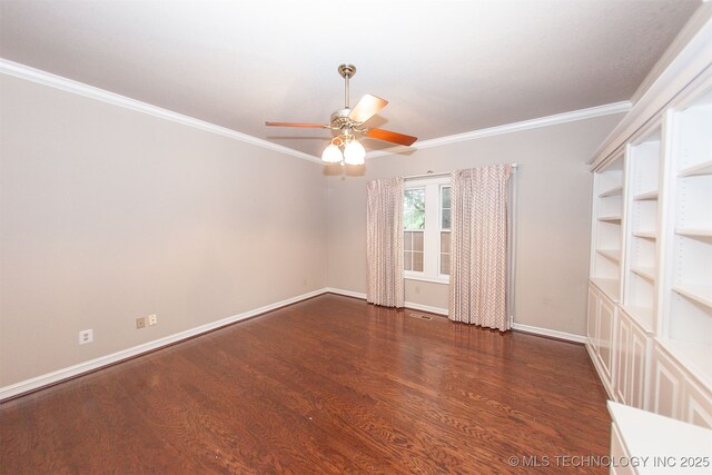 8734 S Richmond Ave, Tulsa, OK 74137 - empty room with a ceiling fan, wood finished floors, ornamental molding, and baseboards