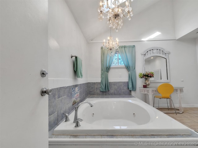 410 W B J Tunnell, Miami, OK 74354 - full bathroom featuring a chandelier, lofted ceiling, and a whirlpool tub