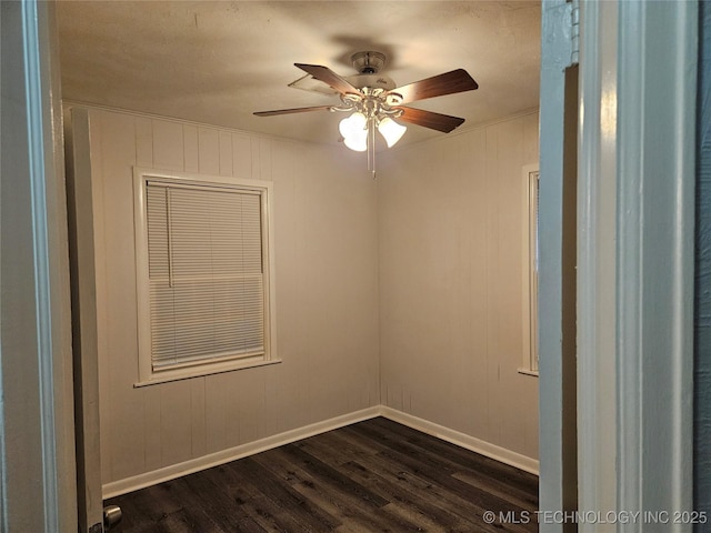 1435 E Oak St, Cushing, OK 74023 - unfurnished room with dark wood-type flooring, baseboards, and a ceiling fan