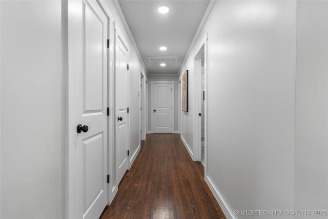 3478 S Gary Ave, Tulsa, OK 74105 - hallway with dark wood-style flooring, baseboards, and recessed lighting