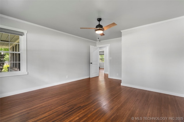 3478 S Gary Ave, Tulsa, OK 74105 - spare room with wood finished floors, baseboards, crown molding, and a ceiling fan