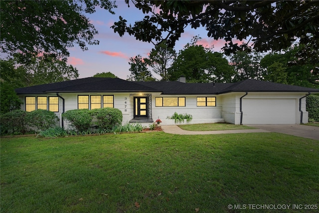 3478 S Gary Ave, Tulsa, OK 74105 - ranch-style home featuring a garage, driveway, a front yard, and a chimney
