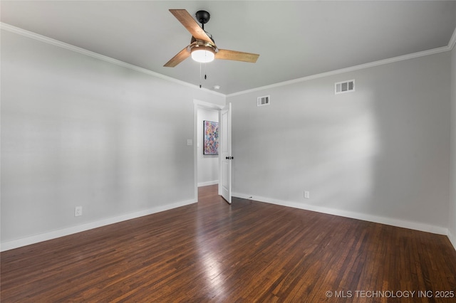 3478 S Gary Ave, Tulsa, OK 74105 - spare room with a ceiling fan, wood-type flooring, baseboards, and ornamental molding