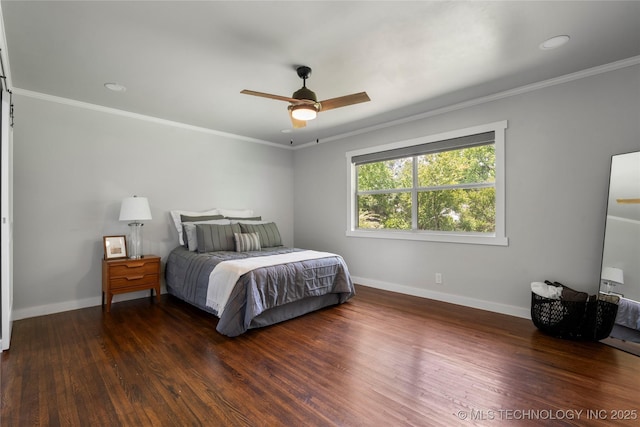 3478 S Gary Ave, Tulsa, OK 74105 - bedroom with baseboards, wood finished floors, ornamental molding, a ceiling fan, and recessed lighting