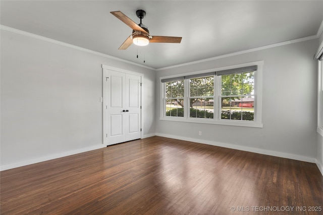 3478 S Gary Ave, Tulsa, OK 74105 - empty room with wood finished floors, baseboards, ceiling fan, and ornamental molding