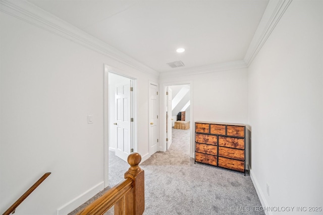 1001 County Road 2265, Skiatook, OK 74070 - hall with light colored carpet, crown molding, recessed lighting, and baseboards