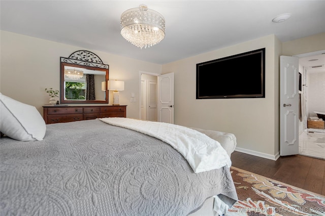 4728 S Atlanta Pl, Tulsa, OK 74105 - bedroom with dark wood finished floors, a chandelier, and baseboards