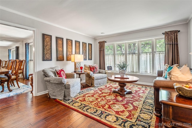 4728 S Atlanta Pl, Tulsa, OK 74105 - living room featuring crown molding, dark wood-style floors, and baseboards