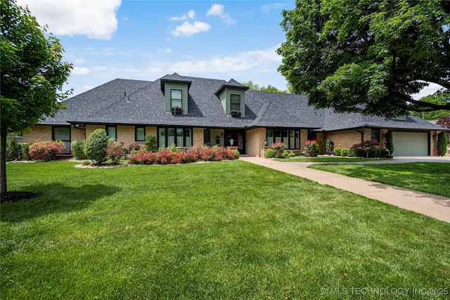 4728 S Atlanta Pl, Tulsa, OK 74105 - view of front of house with brick siding, a shingled roof, a front yard, and an attached garage