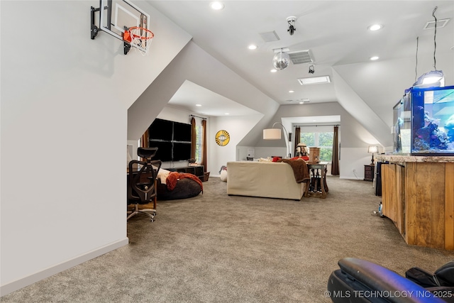 4728 S Atlanta Pl, Tulsa, OK 74105 - bedroom with carpet flooring, recessed lighting, baseboards, and lofted ceiling