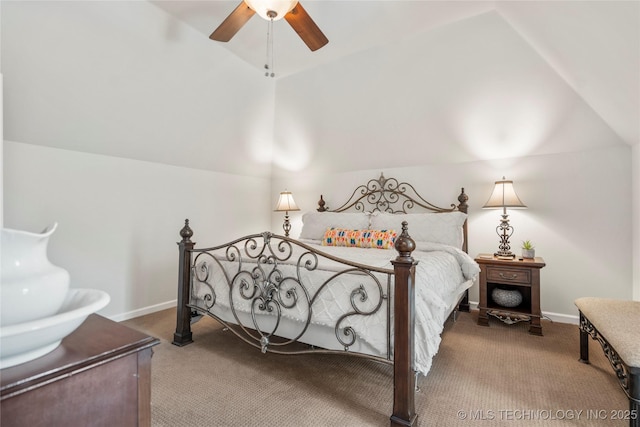4728 S Atlanta Pl, Tulsa, OK 74105 - bedroom with carpet flooring, vaulted ceiling, baseboards, and ceiling fan