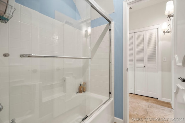 4728 S Atlanta Pl, Tulsa, OK 74105 - full bath with enclosed tub / shower combo, a closet, and tile patterned flooring