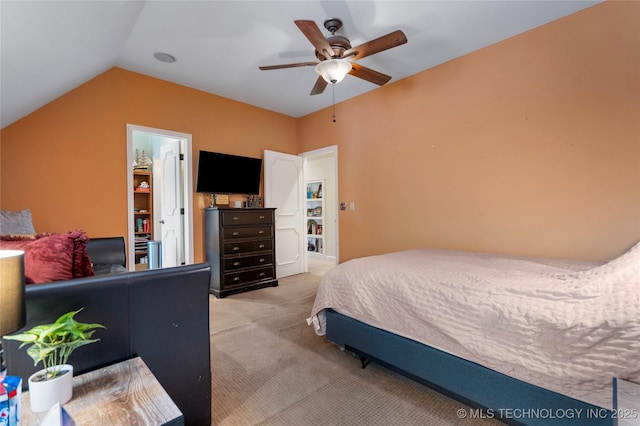 4728 S Atlanta Pl, Tulsa, OK 74105 - bedroom featuring carpet flooring, lofted ceiling, and ceiling fan
