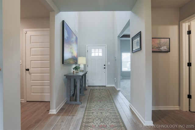 entrance foyer featuring wood finished floors and baseboards