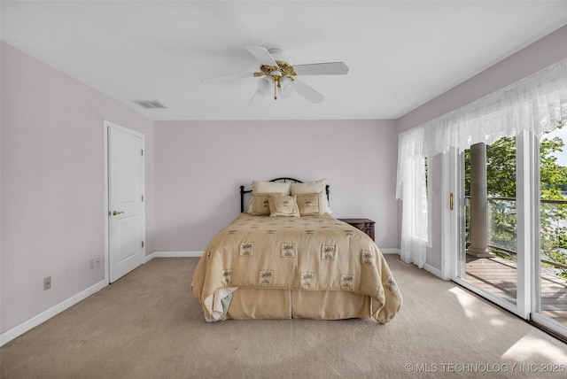 32290 S 630th Rd, Jay, OK 74346 - bedroom with access to outside, light colored carpet, baseboards, and ceiling fan