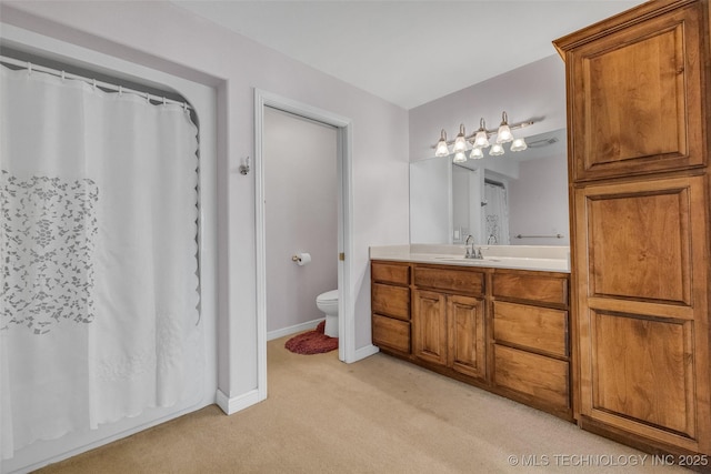 32290 S 630th Rd, Jay, OK 74346 - bathroom featuring toilet, vanity, baseboards, and a shower with curtain