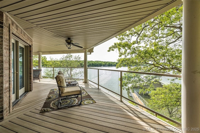 32290 S 630th Rd, Jay, OK 74346 - deck with a water view and a ceiling fan