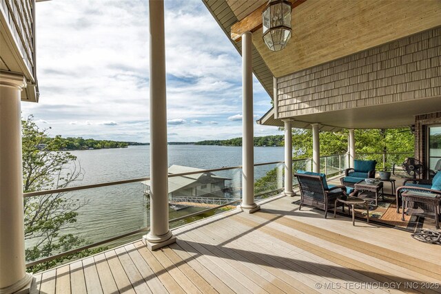 32290 S 630th Rd, Jay, OK 74346 - wooden terrace featuring a water view and an outdoor living space