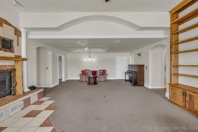 32290 S 630th Rd, Jay, OK 74346 - living room with carpet floors, a fireplace, and baseboards