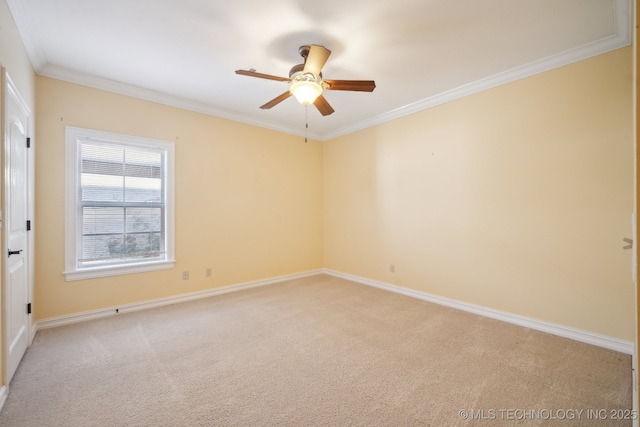 7287 E 111th Pl, Bixby, OK 74008 - unfurnished room featuring light carpet, ceiling fan, ornamental molding, and baseboards