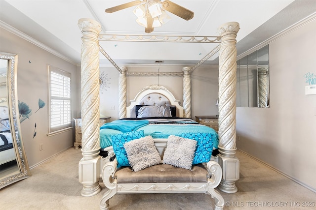 5446 E 88th St, Tulsa, OK 74137 - bedroom featuring carpet, ornamental molding, baseboards, and ceiling fan