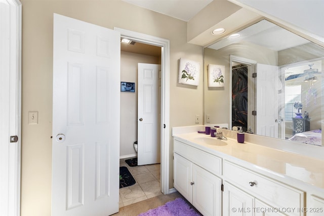 5446 E 88th St, Tulsa, OK 74137 - full bathroom with vanity, toilet, and tile patterned floors