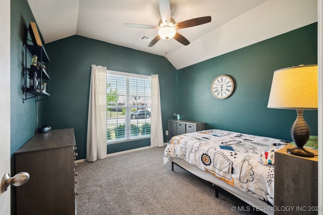 3854 E 144th St S, Bixby, OK 74008 - bedroom featuring vaulted ceiling, carpet floors, a ceiling fan, and baseboards