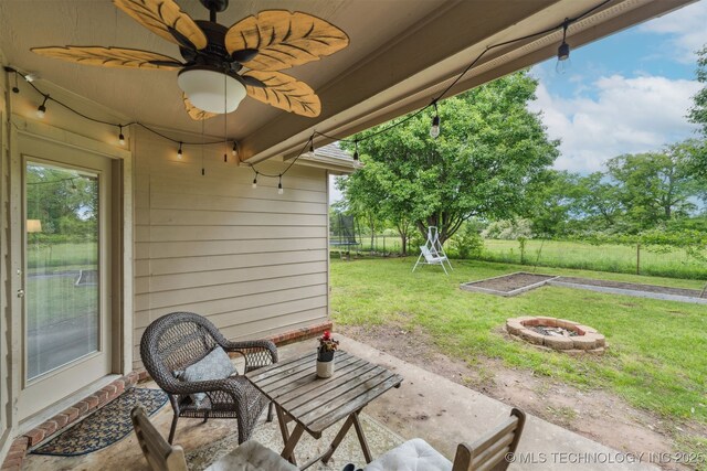 29901 E 137th Pl, Coweta, OK 74429 - view of patio featuring a fire pit and ceiling fan