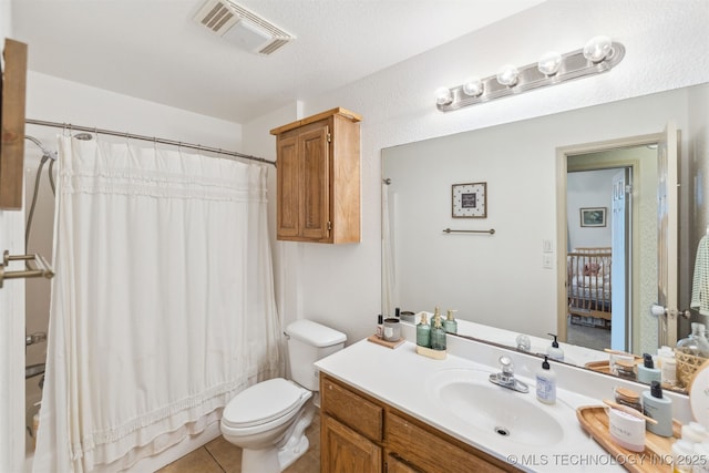 29901 E 137th Pl, Coweta, OK 74429 - full bathroom with vanity, toilet, tile patterned flooring, and shower / bath combination with curtain