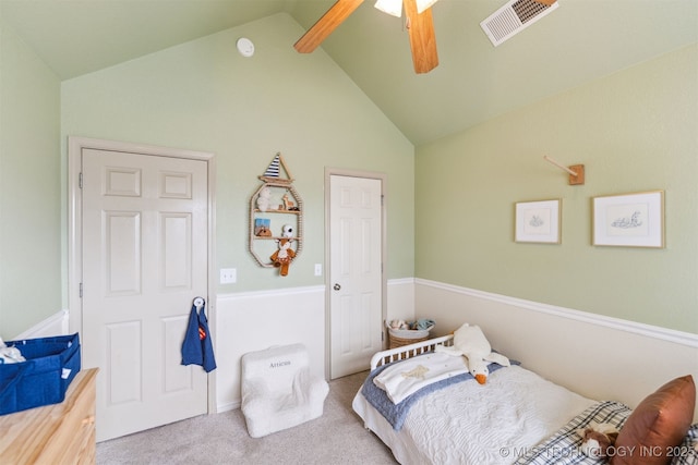 29901 E 137th Pl, Coweta, OK 74429 - bedroom with vaulted ceiling, carpet, and a ceiling fan