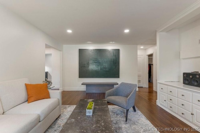 4907 S Boston Ave, Tulsa, OK 74105 - living area featuring dark wood-type flooring, recessed lighting, and baseboards