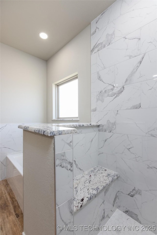 204 Maple Leaf, Durant, OK 74701 - full bath with wood finished floors, a shower, and recessed lighting