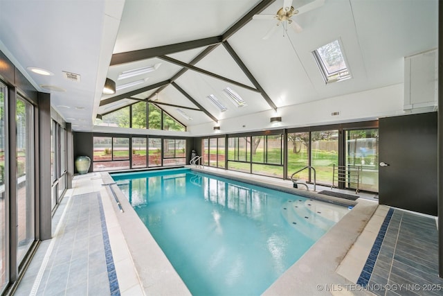 3219 S Birmingham Ave, Tulsa, OK 74105 - indoor pool with a skylight and a ceiling fan