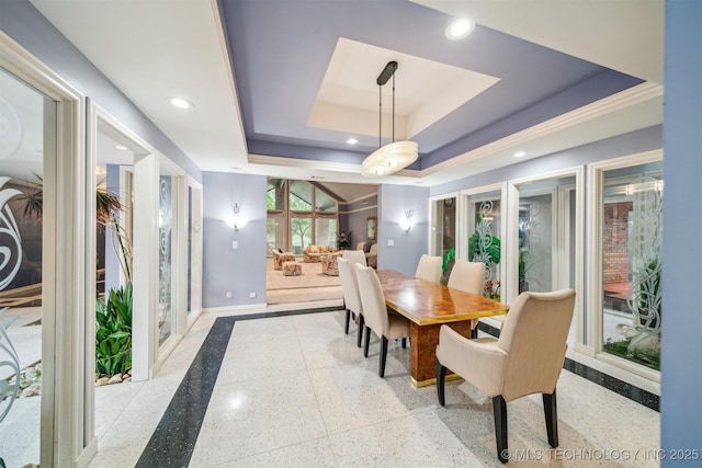 3219 S Birmingham Ave, Tulsa, OK 74105 - dining room with a raised ceiling, baseboards, and recessed lighting