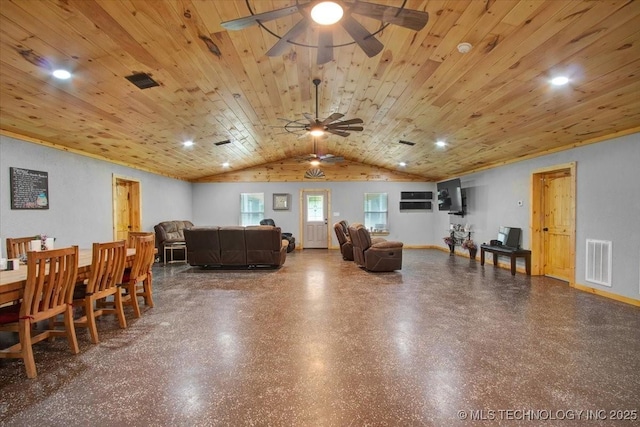 10627 Old Willis, Kingston, OK 73439 - living room with ceiling fan, vaulted ceiling, and wood ceiling