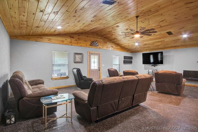 10627 Old Willis, Kingston, OK 73439 - cinema room with wooden ceiling, vaulted ceiling, and a ceiling fan