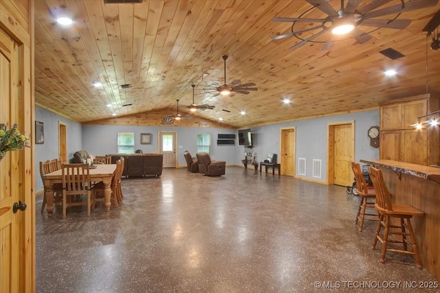 10627 Old Willis, Kingston, OK 73439 - dining room with ceiling fan and vaulted ceiling