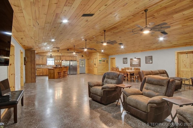 10627 Old Willis, Kingston, OK 73439 - living area with a ceiling fan and wood ceiling