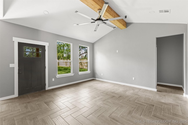 unfurnished living room featuring ceiling fan and baseboards
