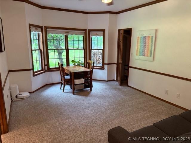 15373 N Javine Hill Rd, Skiatook, OK 74070 - carpeted dining room featuring baseboards and ornamental molding